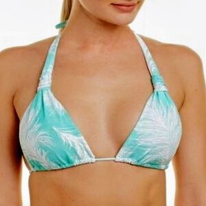 Vix Paula Hermanny Snakeskin Boa Bikini Top Halter Green White Size D
